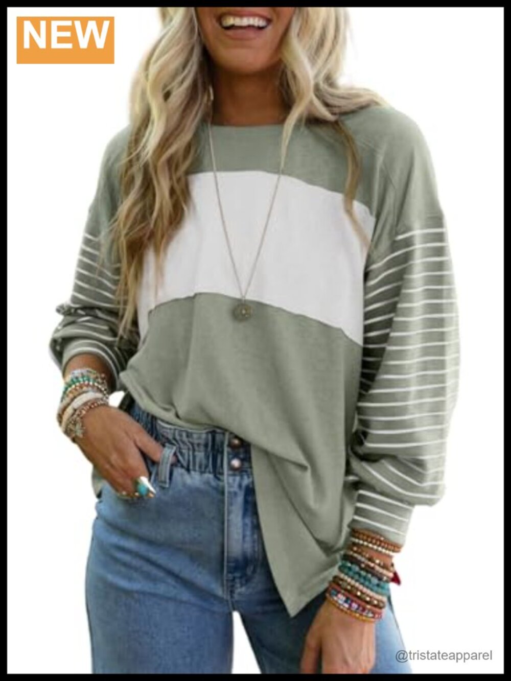Dokotoo Oversized Color Block Long Sleeve Tunic Top Polyester Blouse